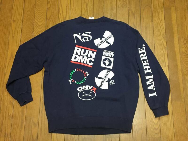 レア HIPHOP HISTORY マルチプリント スウェット XL 紺 NAS WU-TANG CLAN RUN DMC PUBLIC ENEMY A TRIBE CALLED QUEST ONYX ウータンクラン