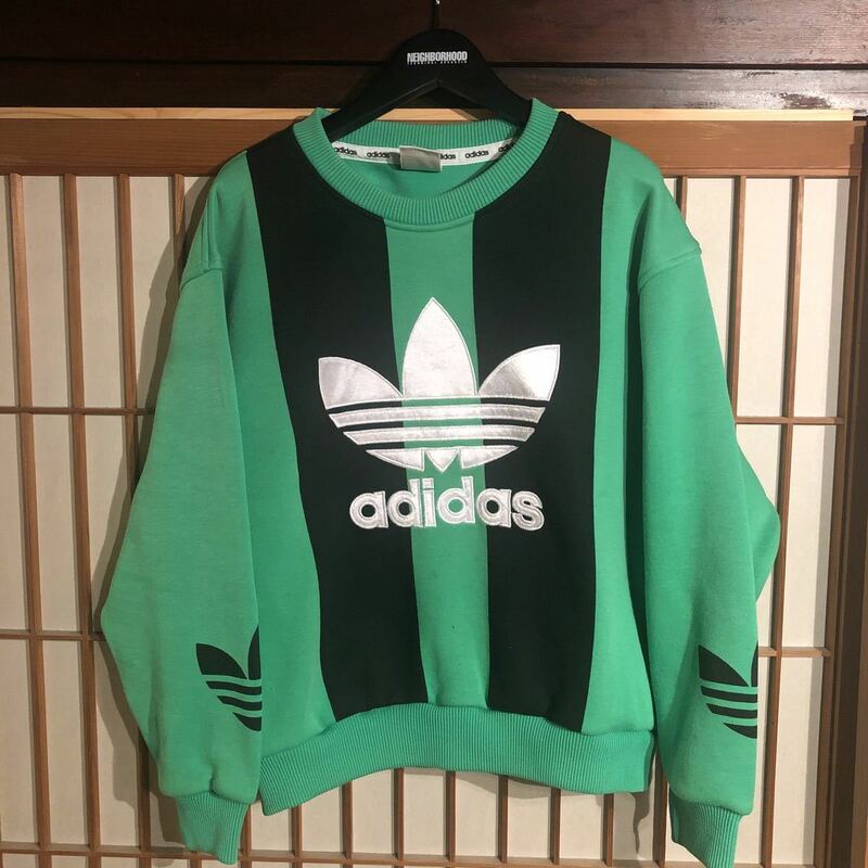 90s adidas アディダス デサント製　ロゴスエット　緑　グリーン　サイズM