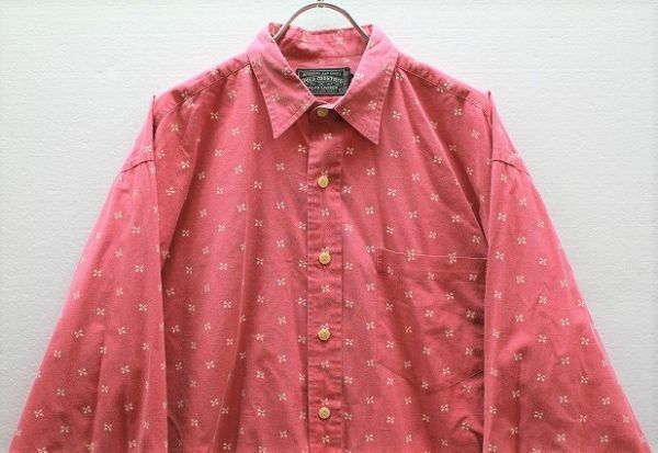 90's ラルフローレン ポロカントリー 総柄 コットンシャツ 長袖 (L) ピンク系 90年代 旧タグ オールド POLO COUNTRY