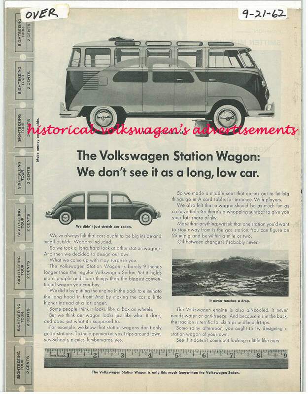 二枚組 空冷 VW フォルクスワーゲン バス　広告 当事モノ ラージサイズ 英語版：The Volkswagen Station Wagon: We don't see it as...