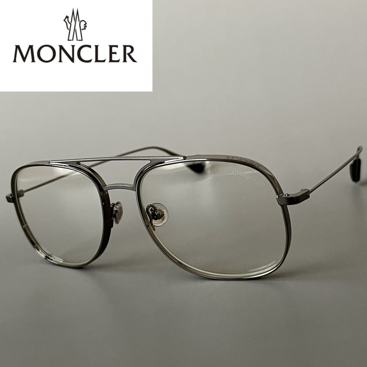 モンクレール メガネ MONCLER ティアドロップ スクエア 眼鏡 ツーブリッジ ガンメタ シルバー 新品 メンズ レディース シンプル メタル
