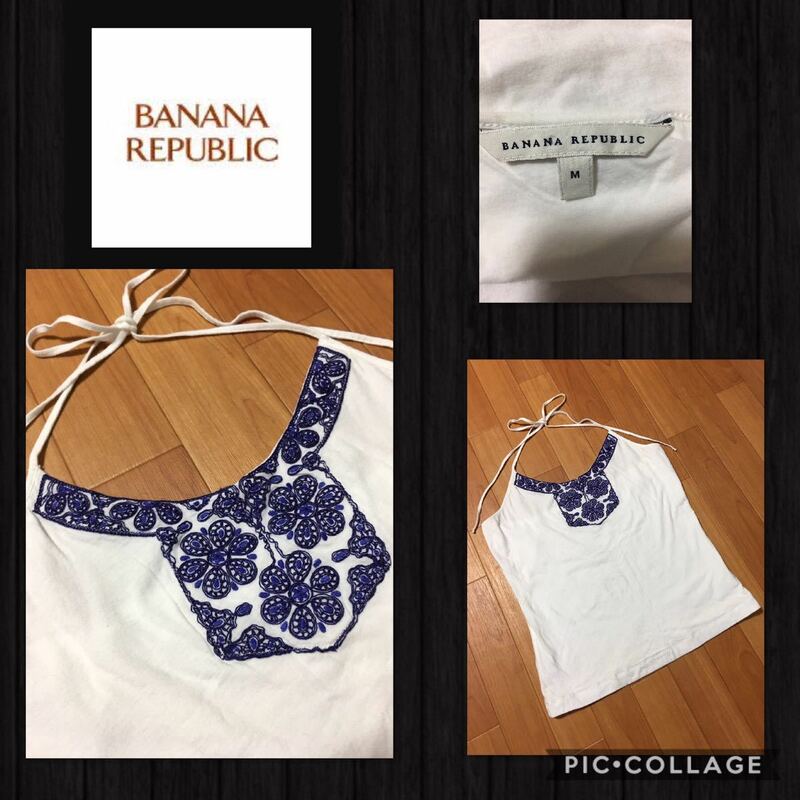 ◆BANANA REPUBLIC バナナリパリビック　ホルターネック キャミソール 胸元刺繍入り 綿100% レディース M 比較的綺麗　