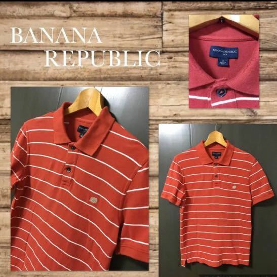 ■BANANA REPUBLIC バナナリパブリック　半袖 ポロシャツ ボーダー胸元刺繍入り　袖口リブ付き　サイドスリット入り　メンズM 美品