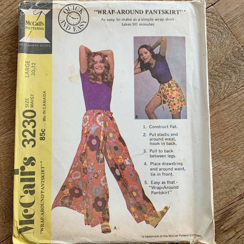 70's McCall's マコール オリジナル 型紙 ビンテージ 簡単ハンドメイド パターン 輸入 インポート USA アパレル ラップ巻きパンツスカート