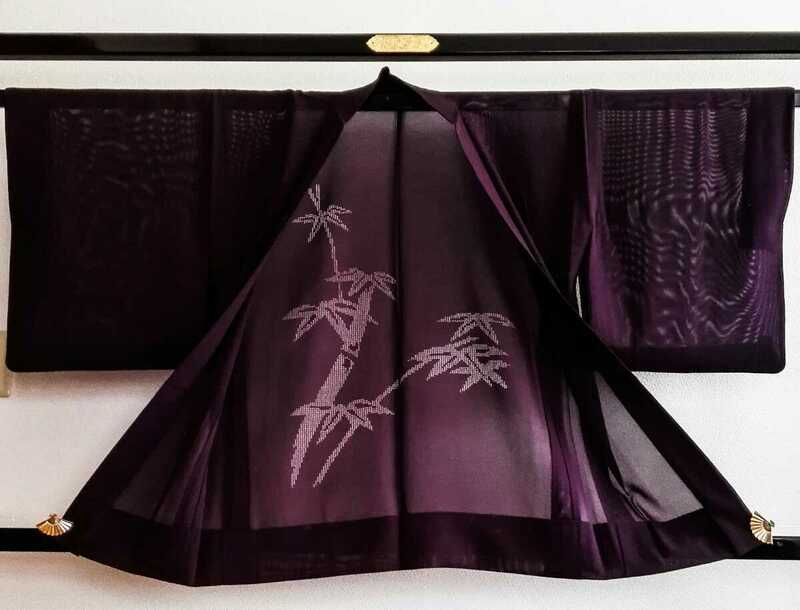 着物 羽織　夏物　絽　正絹　美品　紫　透かし模様　笹竹★03N-43