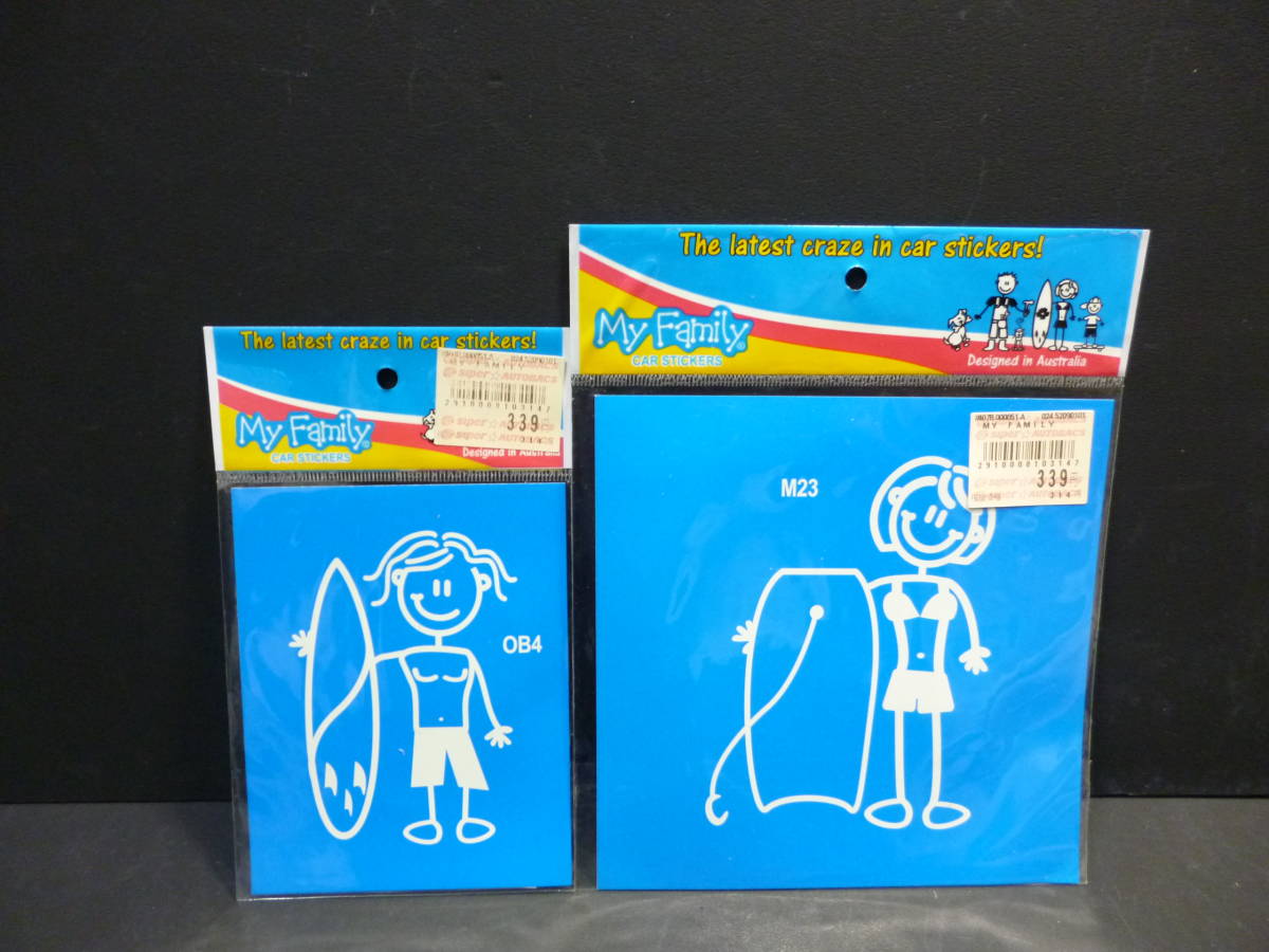 新品・送込み　ファミリーステッカー　サーフィン　Boy & Ｍｏｔｈｅｒ　２枚セット　オーストラリアデザイン？　