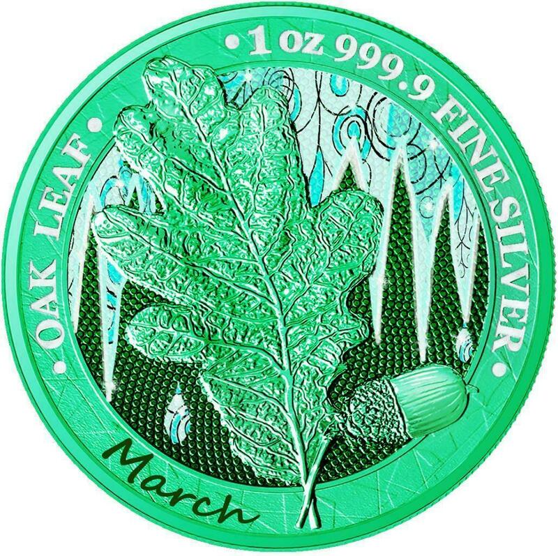 ドイツ　2019年　銀貨　5マルク　Oak Leaf - 12 Months Series - March　@5-35