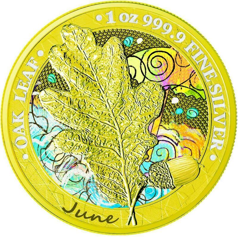ドイツ　2019年　銀貨　5マルク　Oak Leaf - 12 Months Series -June　@5-38
