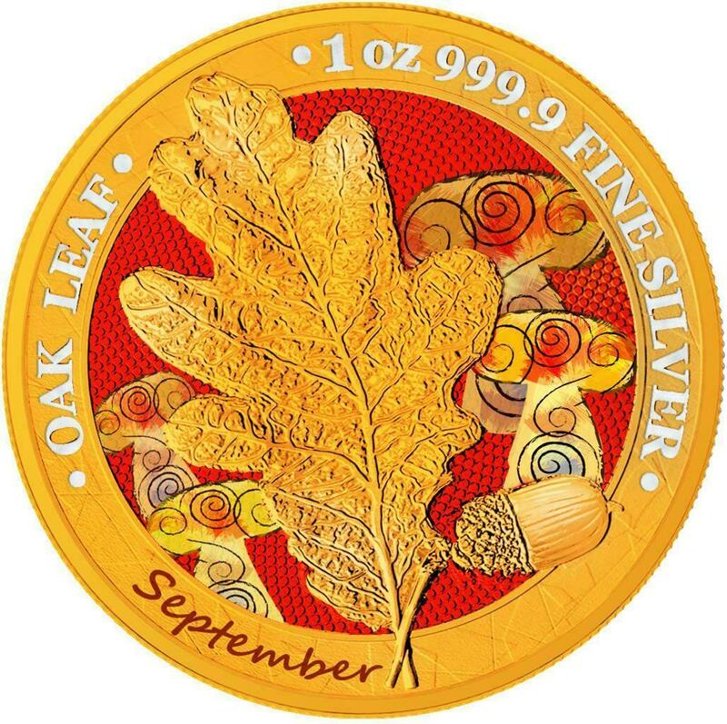 ドイツ　2019年　銀貨　5マルク　Oak Leaf - 12 Months Series -September　@5-40