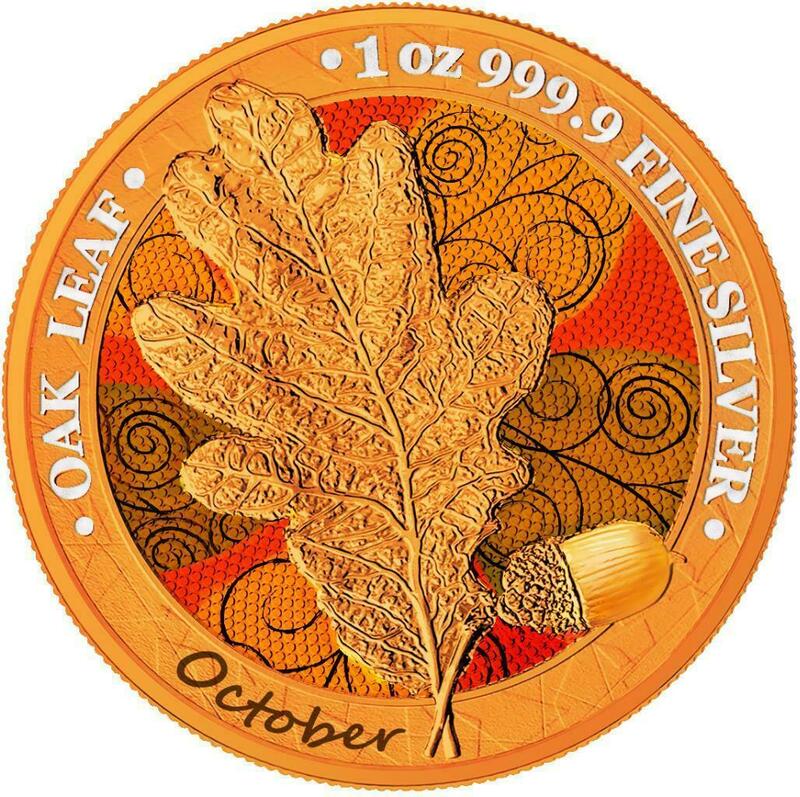 ドイツ　2019年　銀貨　5マルク　Oak Leaf - 12 Months Series -October　@5-41
