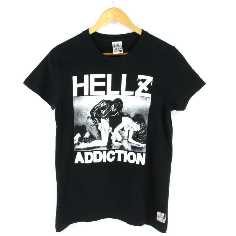 HELLS - HELLZ ADDICT ポルノ ガール Tシャツ L ブラック 黒 半袖 バンドT TEE ロック ヘルズ