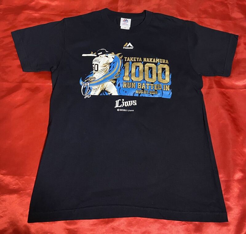 majestic 西武ライオンズ　中村剛也選手　1000安打記念　Tシャツ　サイズS