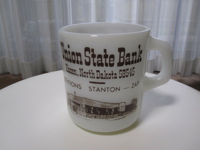 ギャラクシー GALAXY Union State Bank 銀行 1908-1983年 ミルクガラス マグカップ 10段階9程度 高さ8.7cm