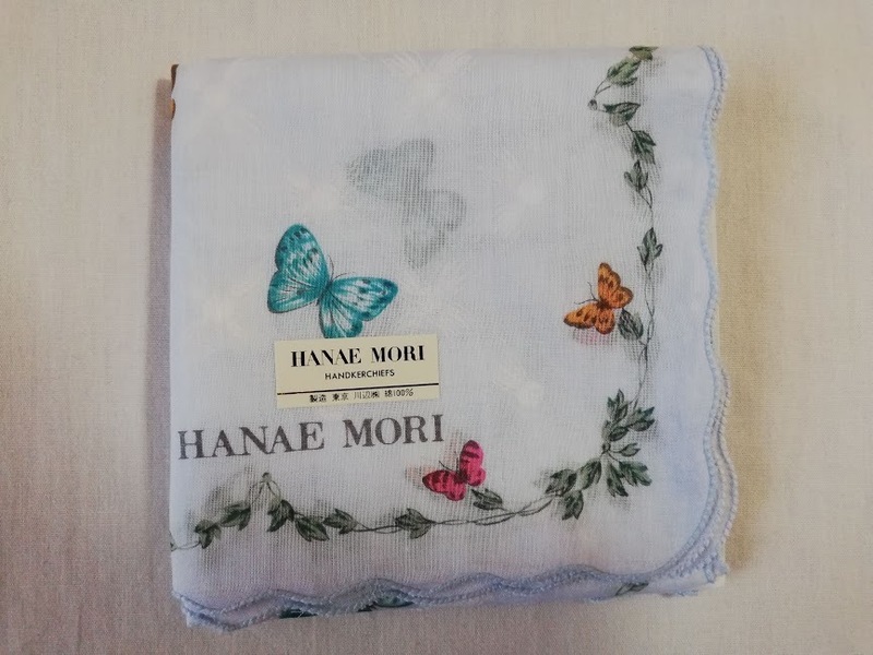 【未使用 難あり】HANAE MORI / ハナエ モリ ハンカチ 水色 チョウ柄 yh-2475