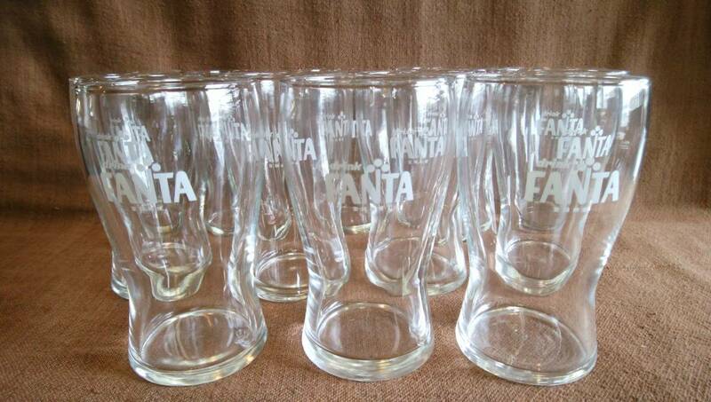 未使用 昭和 レトロ 当時物 ヴィンテージ drink FANTA ファンタ グラス 12客 セット まとめて まとめ売り ガラス コップ 12個