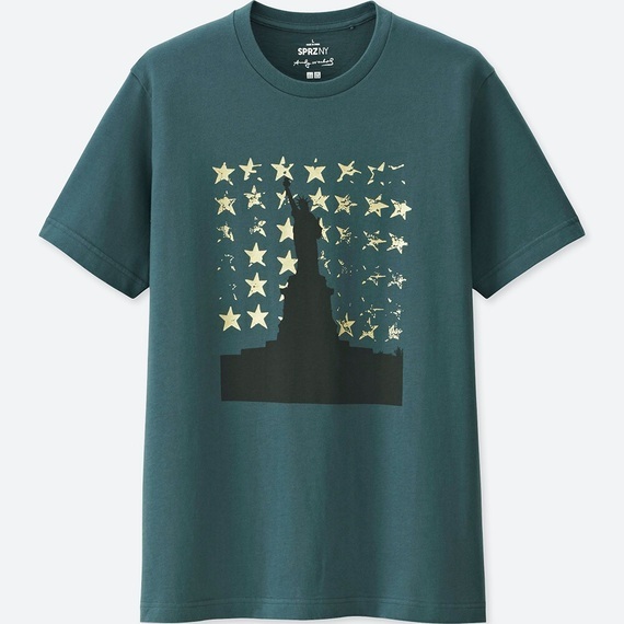 UNIQLO ユニクロ×アンディ・ウォーホル UT Tシャツ 半袖 グリーン 星と自由の女神シルエット 前後プリント L※未開封品/タグ付き/2018年品