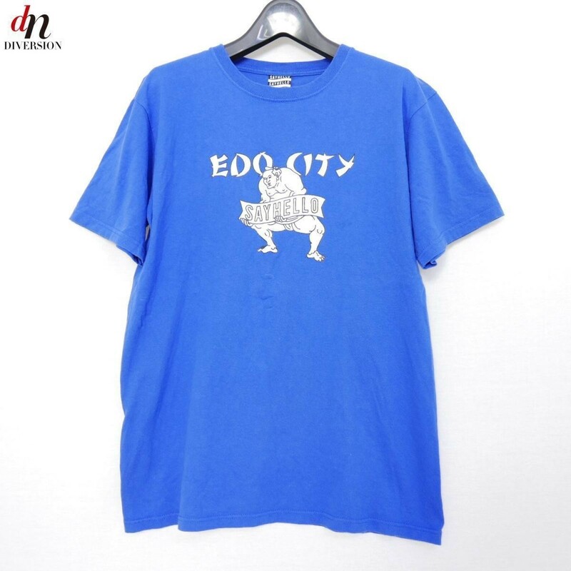 13SS SAYHELLO セイハロー EDO CITY TEE コットン 半袖 ロゴ プリント Tシャツ カットソー BLUE M