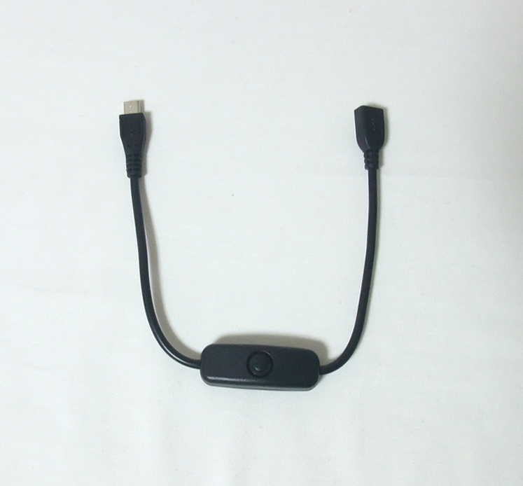 スイッチ付きMicro USB延長ケーブル26cm（黒色、新品）