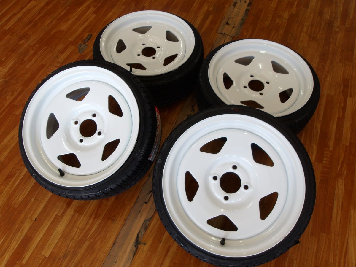H 送料無料 極太 7J+30 極薄 165/40R15 深リム 街道レーサー DAYTONA'S SR ホワイト 15 4H100 ヘラフラ 鉄チン JDM カスタム 軽トラ ミラ