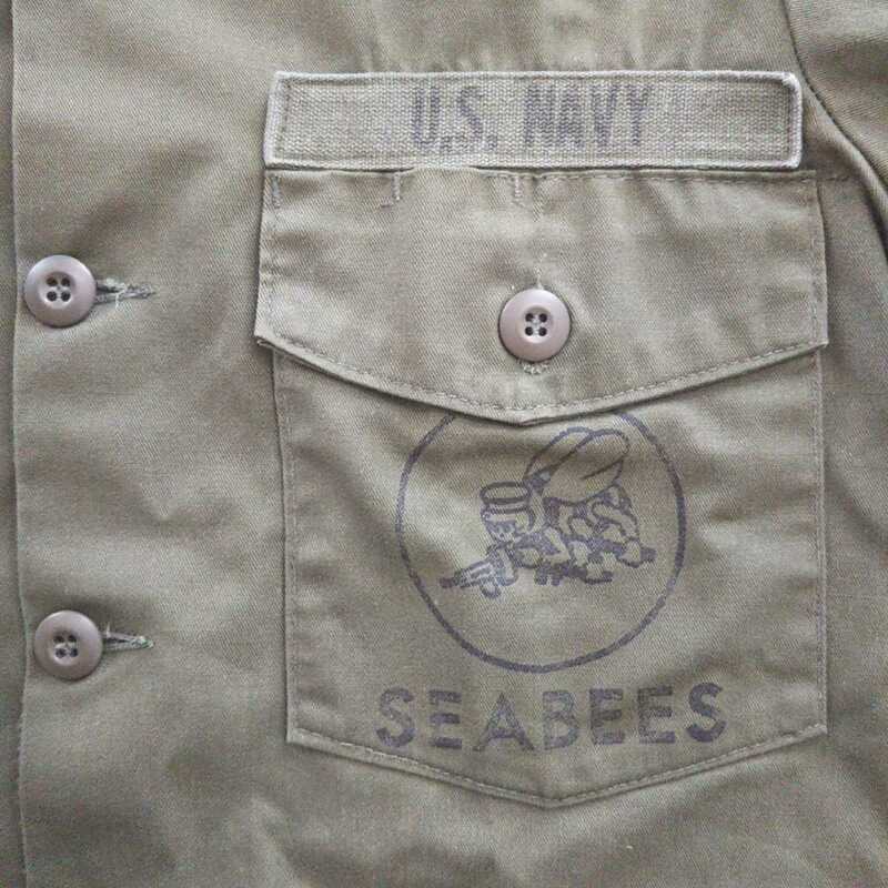 80s 米軍 USネイビー U.S.NAVY SEABEES ミリタリー　半袖シャツ　M 