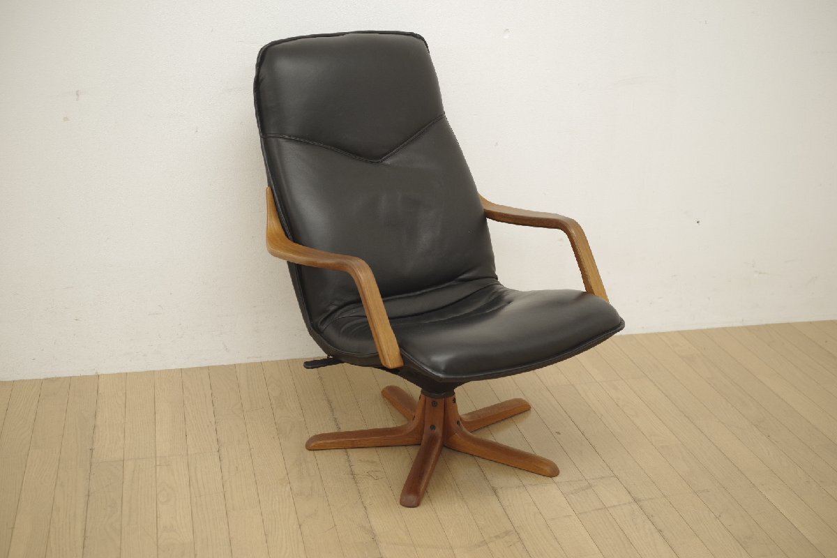 BERG Furniture ベルグファニチャー パーソナルチェア リクライニングチェア 本革 チーク材 北欧 ビンテージ デンマーク ブラック リビング