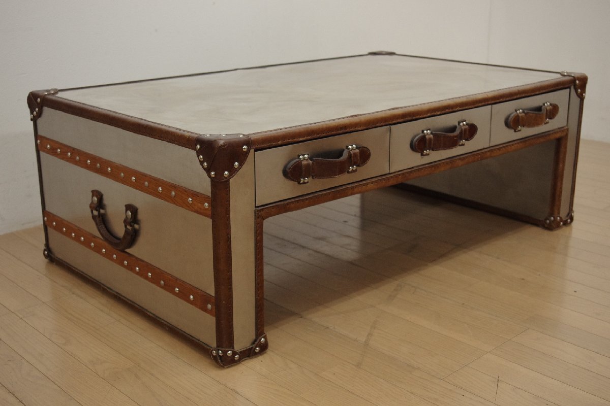 HALO ハロ SLAB COFFEE TABLE スラブコーヒーテーブル 幅130cm センターテーブル リビング モダン トランク アンティーク風 革 引き出し