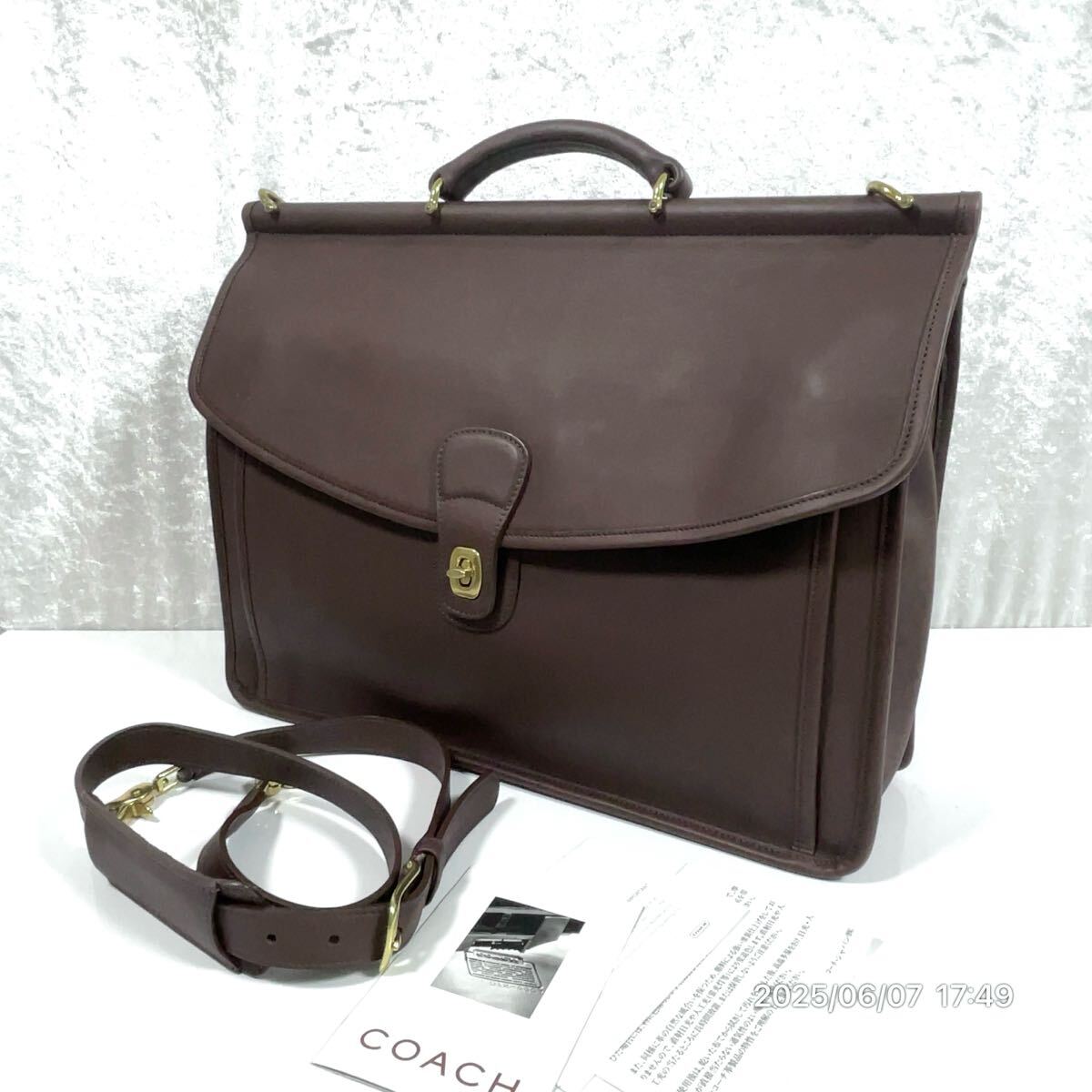 極美品 COACH コーチ オールド ブラウンカラー レザー 革 2way ショルダー付き ビジネスバッグ ブリーフケース かばん 鞄