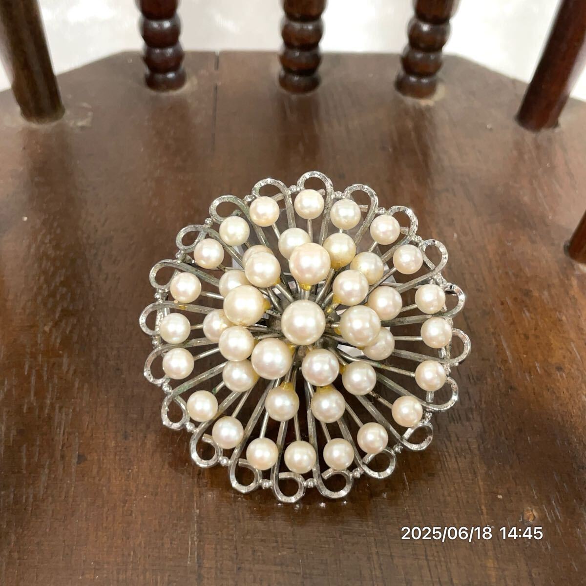 SILVER シルバー 花モチーフ フラワー パール 真珠 2way ブローチ 帯留 和装 アクセサリー 装飾品 ファッション 小物