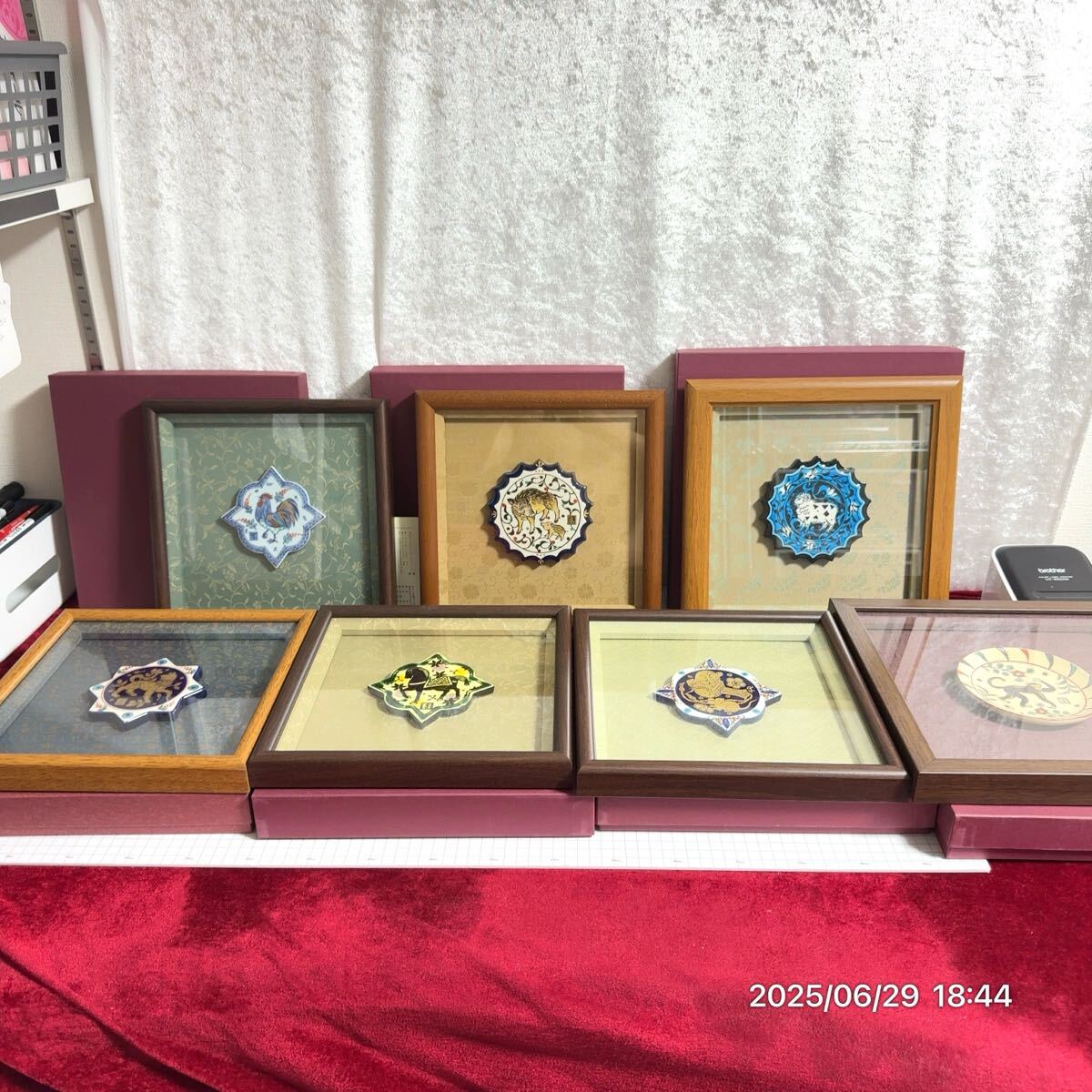 まとめ 美品 七代加藤幸兵衛 幸兵衛窯 干支 鳥 猪 羊 鼠 馬 猿 犬 陶磁器 金彩 陶額 飾り 7点セット 全て箱付き 