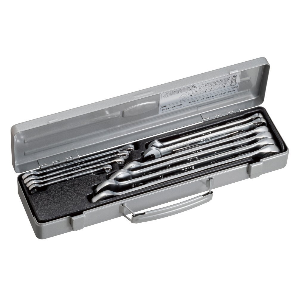 新品未使用 TONE/トネ コンビネーションスパナ CS100 8/10/11/12/13/14/17/19/21/22mm 10点セット メタルケース 締め作業 めがねレンチ