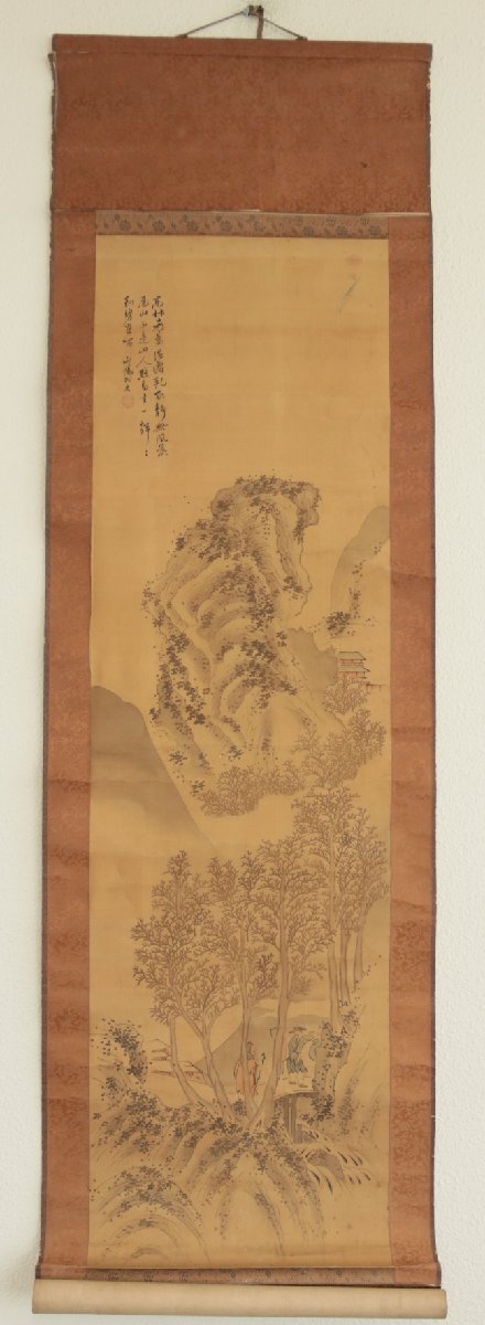 【模写】頼山陽　山水人物　絹本軸装　掛軸　書画　日本画　南画　文人画　日本美術品　