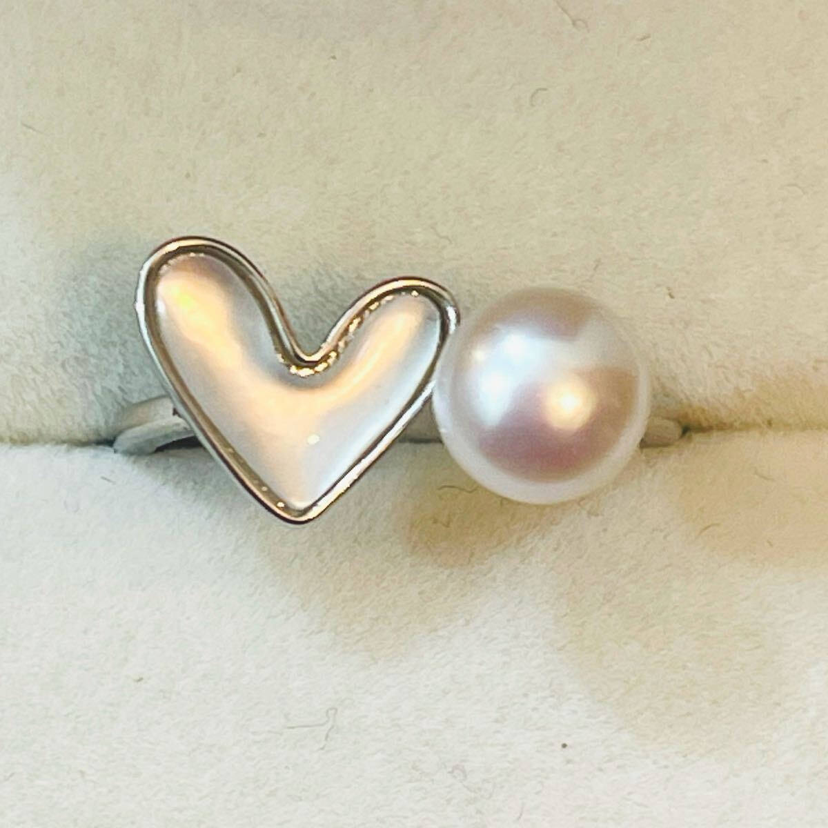 花珠級 本真珠 パールリング　白蝶貝殻 指輪　ベビーパール フリーサイズ ハート アクセサリー パール 