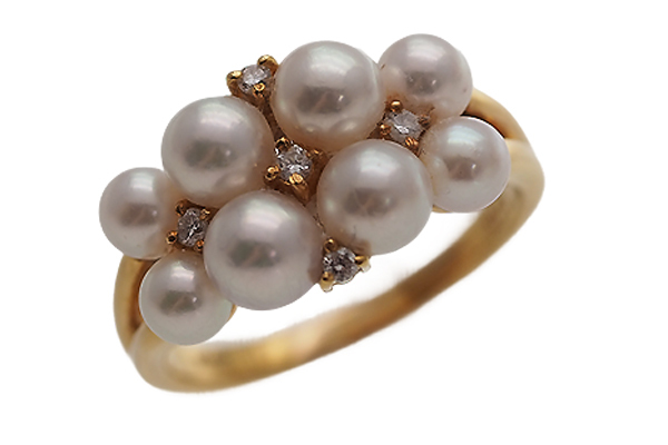 可愛い◎K18YG 18金 パール・ダイヤモンドデザインリング 約15号 約5.5g パール指輪 18金 真珠 指輪 