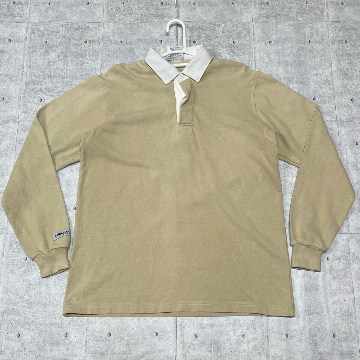 90s BARBARIAN カナダ製 ラガーシャツ 単色 無地 ロゴ入り　　90年代 バーバリアン ラバーボタン MADE IN CANADA vintage 早5456
