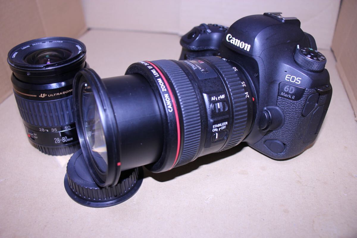保証付き/デジタル一眼レフカメラ/Canon EOS 6D Mark II標準&望遠ダブルレンズセット/EF28-80㎜1:3.5-5.6II/EF 24-70mm F4L IS USM