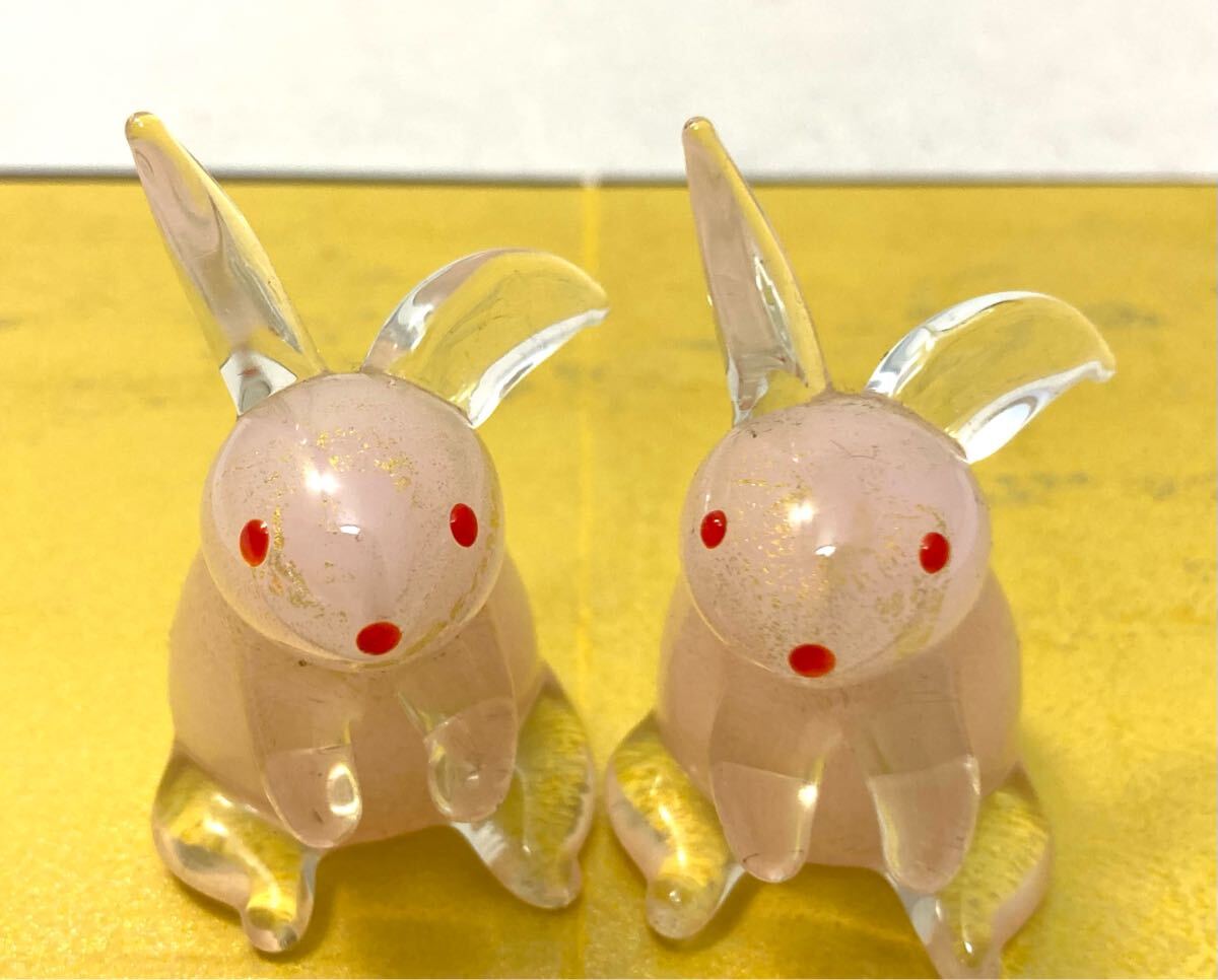 　ガラス製金箔入り　＊ピンクの兎　2ヶセット＊　上品・高級感・アンティーク♪　　送料４１０円♪　　　　光賀堂　CHA-CA。