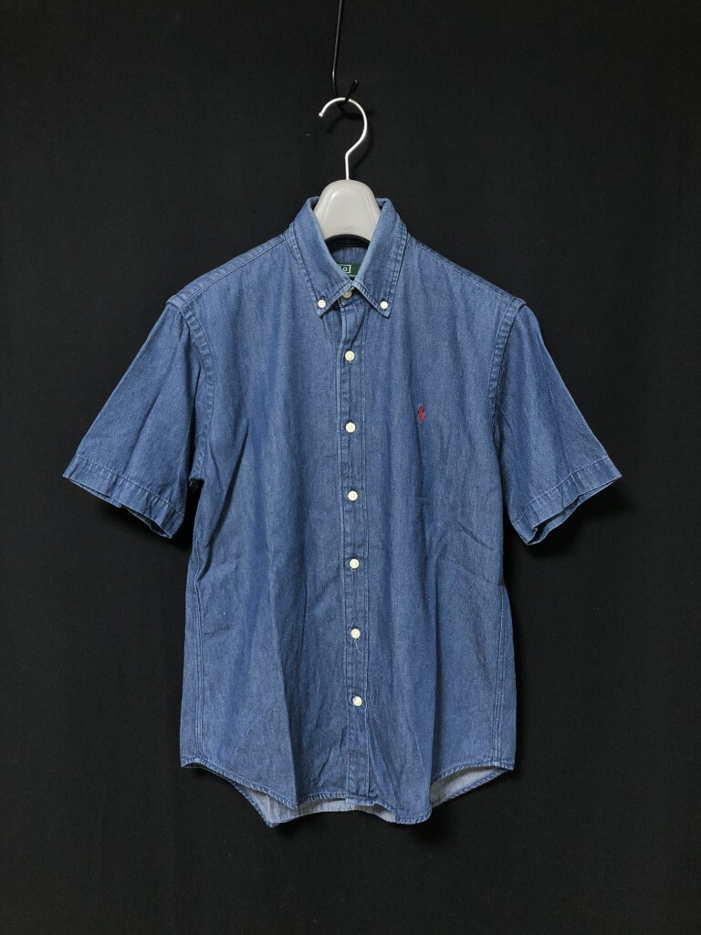 90s ヴィンテージ◆Polo Ralph Lauren ポロ ラルフローレン 半袖デニムシャツ 　緑タグ
