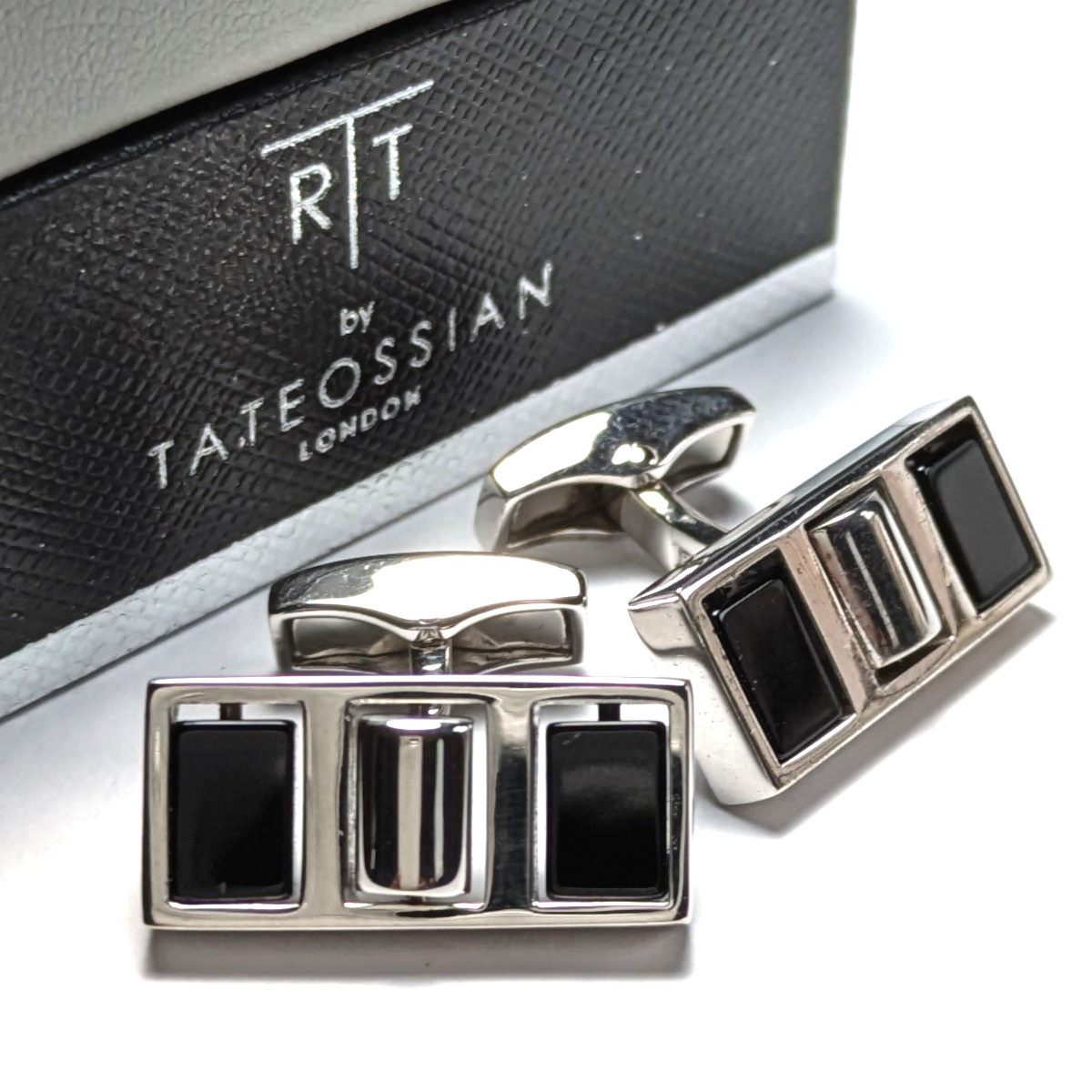【tac124】新品　TATEOSSIAN　タテオシアン　カフリンクス　カフスボタン　シルバー925　ブラック　黒　オニキス　レクタングル