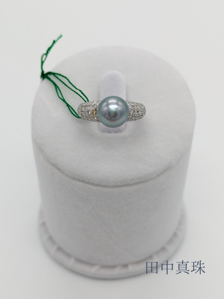 あこや真珠　黒真珠　デザインパールリング　8.5mm　ジルコニア　10.5号　シルバー　アンティーク　田中真珠　
