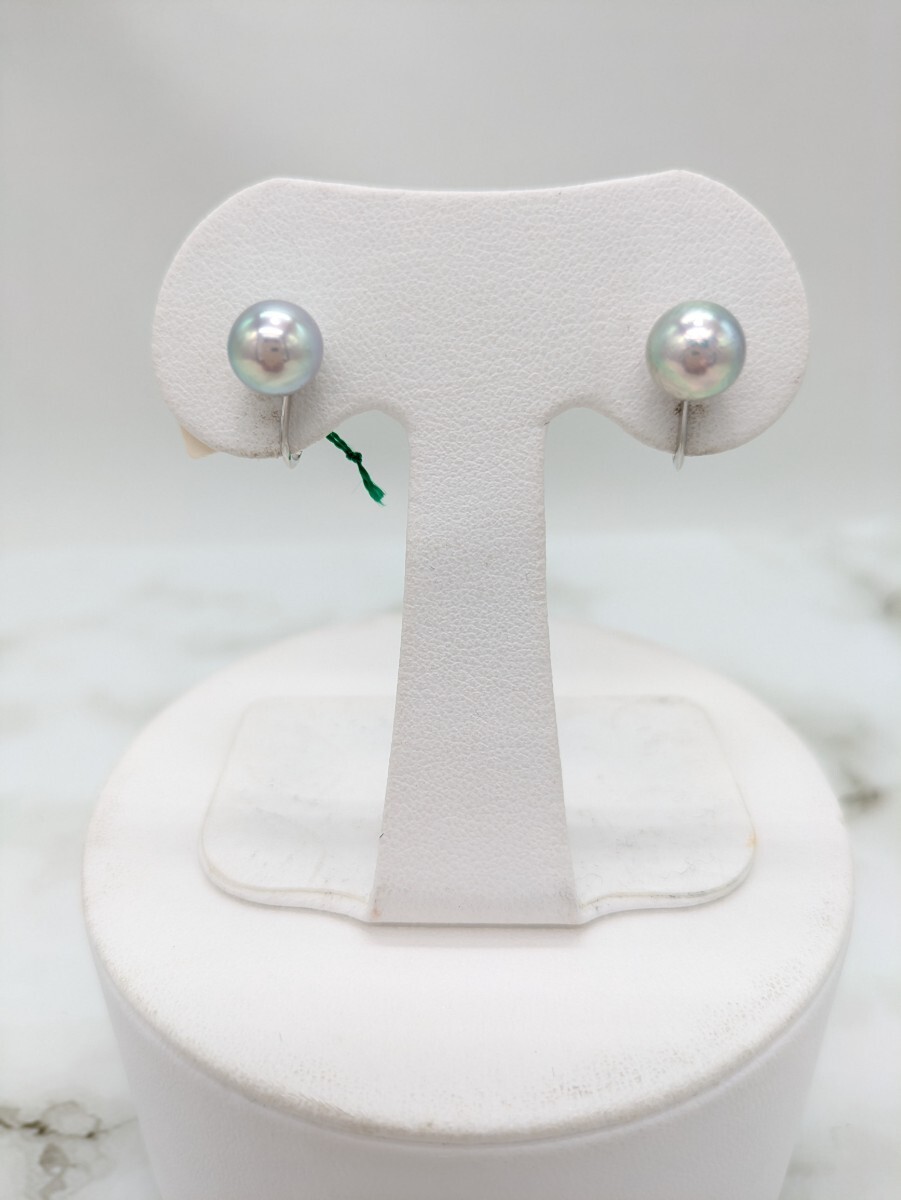 ②あこや本真珠　黒真珠　パールイヤリング　8.5mm　WG14　田中真珠　あこや真珠