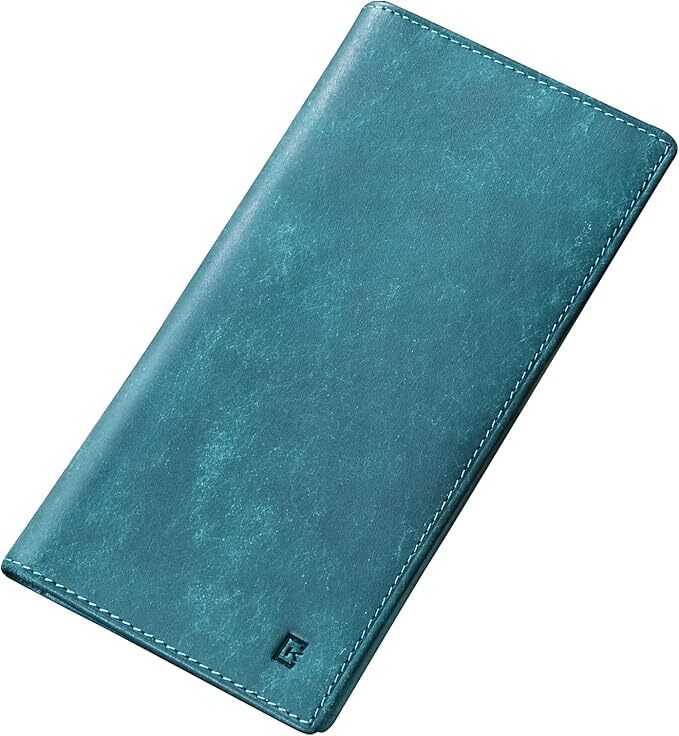 [Kawaoto] 財布 メンズ 長財布 プエブロレザー 本革 小銭入れなし 薄型 18cm 縦型カード収納 長札入れ 軽い ギフト (紺色) 0623