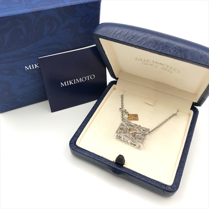 超美品 MIKIMOTO ミキモト バッグモチーフ チェーン ネックレス アクセサリー SV925/750 K18 9.7g シルバー パール a8731