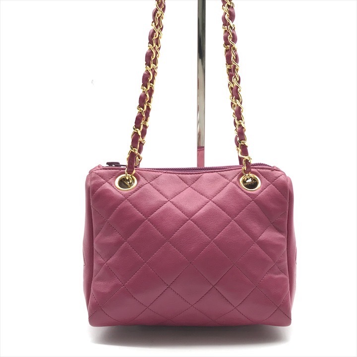 美品 CHANEL シャネル ココマーク マトラッセ ミニ チェーン ショルダー バッグ レディース ファッション 小物 鞄 かばん ピンク a8164