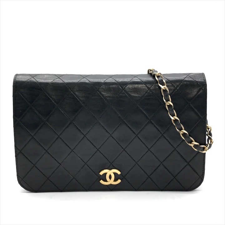 良品 CHANEL シャネル マトラッセ ラムスキン ココマーク プッシュロック チェーン ショルダー バッグ ブラック 黒 ブランド 鞄 k5683