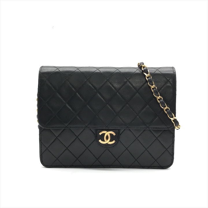 良品 CHANEL シャネル マトラッセ ラムスキン ココマーク プッシュロック チェーン ショルダー バッグ ブラック 黒 ブランド 鞄 k5687