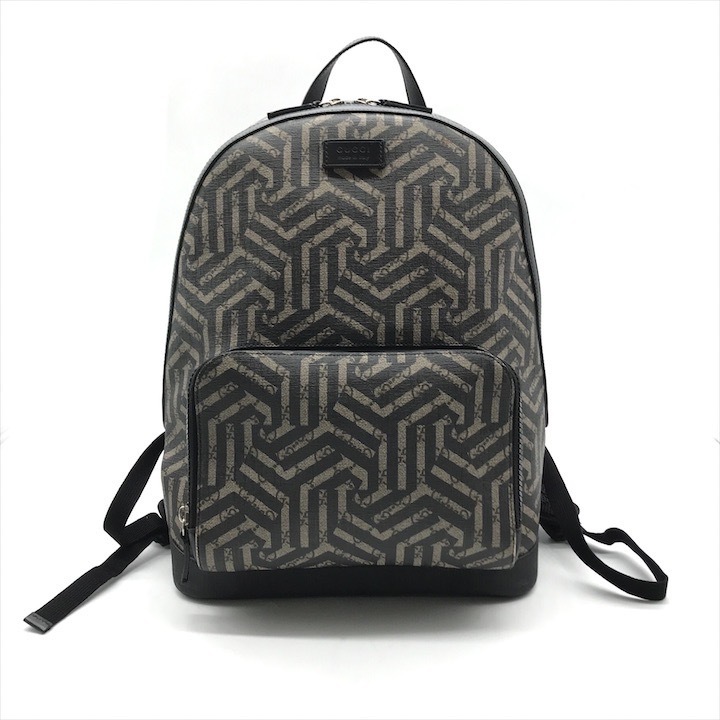 超美品 GUCCI グッチ GGスプリーム GGカレイド バックパック リュック PVC レザー カーキベージュ ブラック ユニセックス k5320