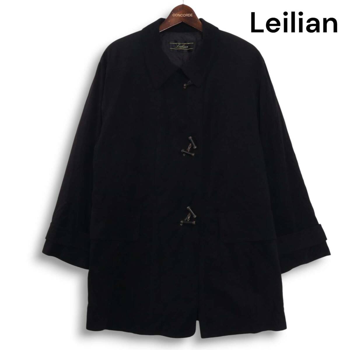 Leilian レリアン プラスハウス 秋冬 トグルボタン♪ 襟付き コート Sz.13+ レディース 黒 日本製 大きいサイズ