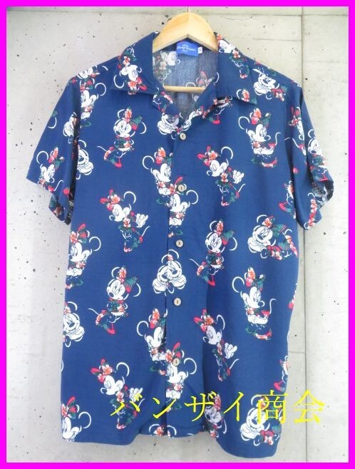 【送料300円可】015m57◆良品です◆DISNEY ディズニーリゾート ミニーマウス 半袖レーヨンアロハシャツ S/ミッキーマウス/ハワイアン