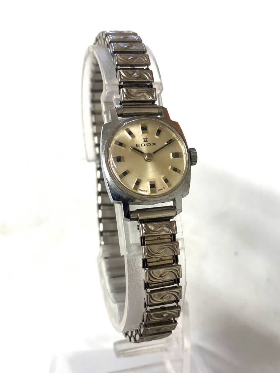 EDOX エドックス ラウンドフェイス シルバー文字盤 手巻き レディース 腕時計 稼働 ik072001
