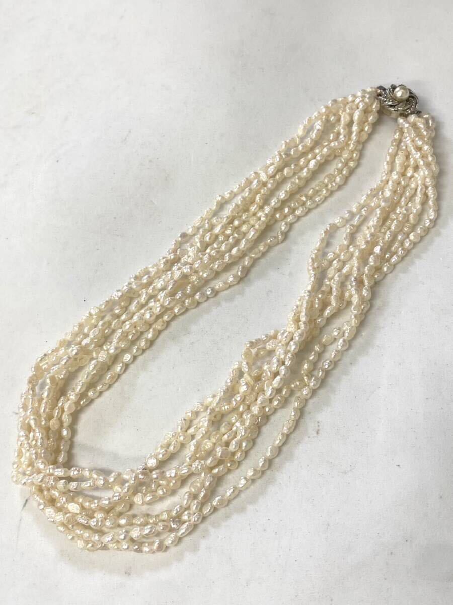 美品 パール 真珠 8連 ネックレス レディース アクセサリー 留め具 silver シルバー 刻印 SV ㏄052201 